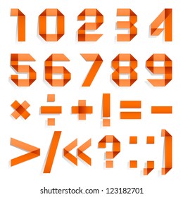 Font folded from colored paper - Arabic numerals, orange. Arabic numerals (0, 1, 2, 3, 4, 5, 6, 7, 8, 9).