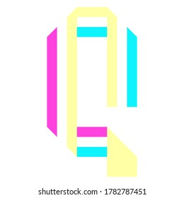 Font folded from colored paper parts, Bright colored alphabet, letter Q