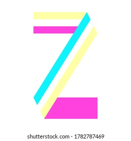 Font folded from colored paper parts, Bright colored alphabet, letter Z