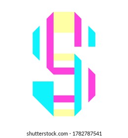 Font folded from colored paper parts, Bright colored alphabet, letter S