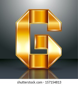 Font folded from a golden metallic ribbon - Letter G. Vector illustration 10eps.