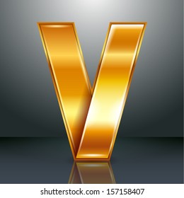 Font folded from a golden metallic ribbon - Letter V. Vector illustration 10eps.
