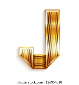 Font folded from a metallic gold perforated ribbon - Letter J. Vector illustration 10eps.