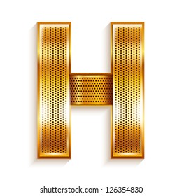 Font folded from a metallic gold perforated ribbon - Letter H. Vector illustration 10eps.