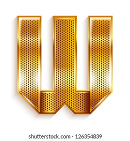 Font folded from a metallic gold perforated ribbon - Letter W. Vector illustration 10eps.