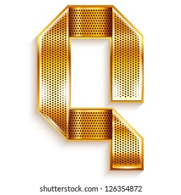 Font folded from a metallic gold perforated ribbon - Letter Q. Vector illustration 10eps.