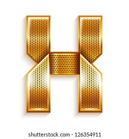 Font folded from a metallic gold perforated ribbon - Letter X. Vector illustration 10eps.