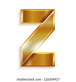Font folded from a metallic gold perforated ribbon - Letter Z. Vector illustration 10eps.