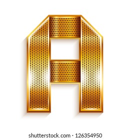 Font folded from a metallic gold perforated ribbon - Letter A. Vector illustration 10eps.