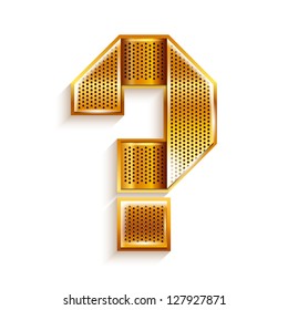 Font folded from a metallic gold perforated ribbon - Question mark, vector illustration 10eps.