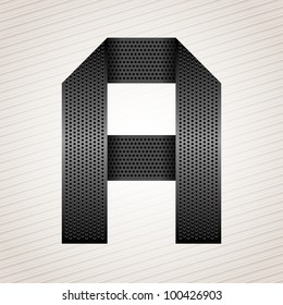 Font from folded metallic ribbon - Latin letter A. Vector 10eps