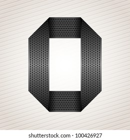 Font from folded metallic ribbon - Latin letter O. Vector 10eps