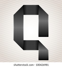 Font from folded metallic ribbon - Latin letter Q. Vector 10eps