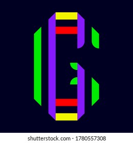 Font folded from multi color ribbons, paper alphabet, letter G, vector illustration 10EPS