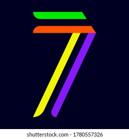 Tipo de letra plegado a partir de cintas multicolor, alfabeto de papel, número siete, ilustración vectorial 10EPS