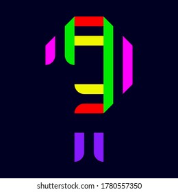 Tipo de letra plegado a partir de cintas multicolor, alfabeto de papel, signo de interrogación, ilustración vectorial 10EPS
