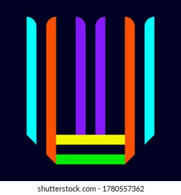 Font folded from multi color ribbons, paper alphabet, letter W, vector illustration 10EPS