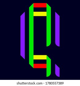 Font folded from multi color ribbons, paper alphabet, letter Q, vector illustration 10EPS