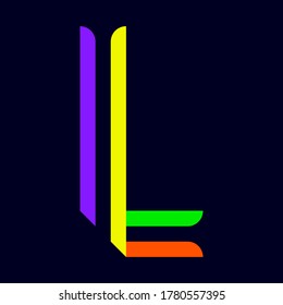 Font folded from multi color ribbons, paper alphabet, letter L, vector illustration 10EPS