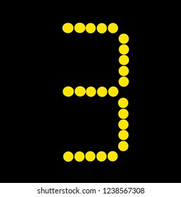 Font in the form of a dial. Number 3 yellow on a black background
