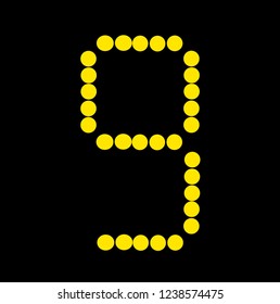 Font in the form of a dial. The number 6 yellow on a black background
