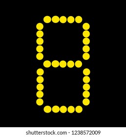 Font in the form of a dial. The number 8 yellow on a black background