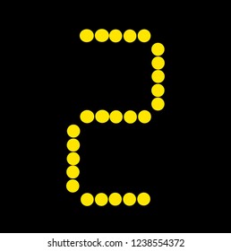 Font in the form of a dial. Yellow number 2 on a black background