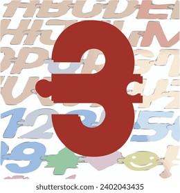 A font in the form of a puzzle with fastening elements that allow you to connect symbols into words.
Before laser cutting the letters, the background layers should be made invisible.
