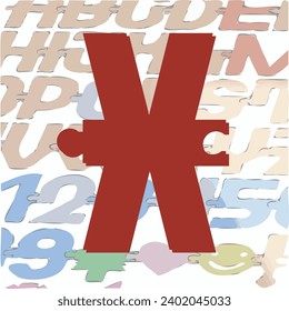A font in the form of a puzzle with fastening elements that allow you to connect symbols into words.
Before laser cutting the letters, the background layers should be made invisible.