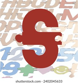 A font in the form of a puzzle with fastening elements that allow you to connect symbols into words.
Before laser cutting the letters, the background layers should be made invisible.