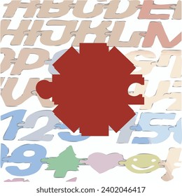 A font in the form of a puzzle with fastening elements that allow you to connect symbols into words.
Before laser cutting the letters, the background layers should be made invisible.
