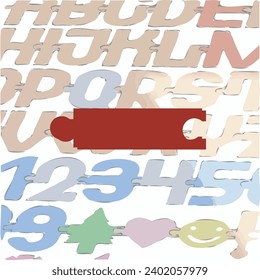 A font in the form of a puzzle with fastening elements that allow you to connect symbols into words.
Before laser cutting the letters, the background layers should be made invisible.
