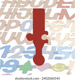 A font in the form of a puzzle with fastening elements that allow you to connect symbols into words.
Before laser cutting the letters, the background layers should be made invisible.