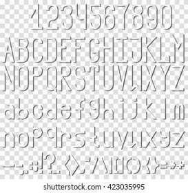 Font with a fully transparent basis, but with a shadow side that indicate its contours. For writing of complex objects.
