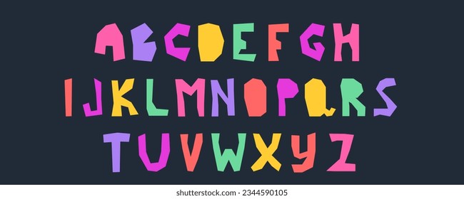 Font funky alphabet for kids. Playful font childich design. Cute letter funky type. Cartoon vector illustration. Happy comic bold style
