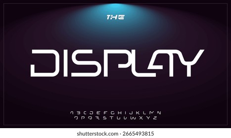 Font futuristic alphabet, minimal techno letters, abstract digital logo font with cyberpunk interface style, modern UI headline, AI display typography, geometric space typeface. Vector typeset
