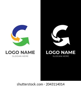 font G arrow logo template, letter G and arrow, combination logo with flat colorful style