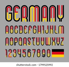 Font Germany. Trendy bright alphabet, colorful letters on a gray background.