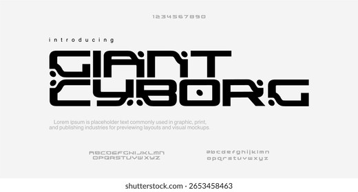 font Giant Cyborg. Modern Bold Font. Regular Italic Number Typography urban style alphabet fonts for fashion, sport, technology, digital, movie, logo design, vector illustration