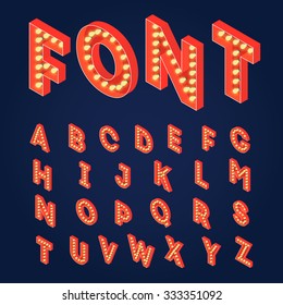 Font with glowing lights. 3d Isometric