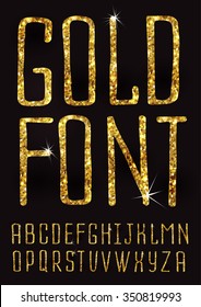 Font of gold glittering stars . Golden characters collection. 
