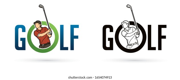 Font Golf with Golf player action cartoon sport graphic vector.