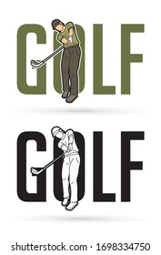 Font Golf with Golf player action cartoon sport graphic vector.
