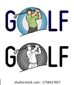 Font Golf with Golf player action cartoon sport graphic vector.