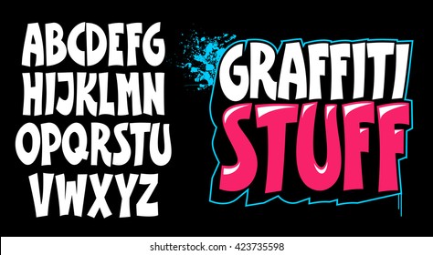 Font graffiti style. Cartoon words. 