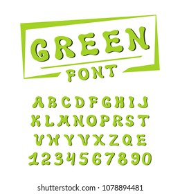 FONT GREEN. Original handmade textured lettering type alphabet on navy background. Authentic handwritten font, vector, letters.