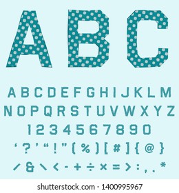 Font with green polka dots texture for english retro poster or classic decorative concept