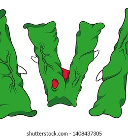 Font for halloween, cartoons and parties. Letter V