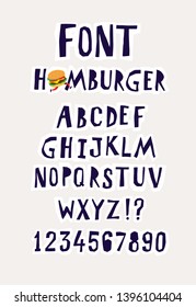 Font Hamburger. The alphabet for the inscriptions. A set of letters for texts. Vector. Each letter separately. Corporate font for fast food, menus, advertising. Chopped letters. Cartoon style.