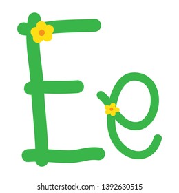 Font Hand drawn vector, design green and little flower alphabet. Letters written isolated on white. Calligraphy font. Handwriting symbols. Easy to edit design template for your artworks. - Vector
